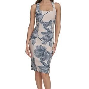 Donna Karen New York Women's Size 6 Floral Square Neck Sheath Dress Scuba